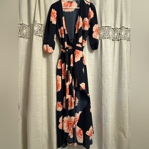 Bar III Floral Wrap Dress with Pink Rose Print